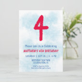 Jongens Waterverf Kinder Blauw 4e Verjaardag Kaart (Staand voorkant)