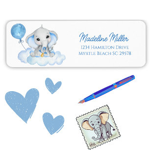 Jongens Waterverf Olifant Baby shower Etiket