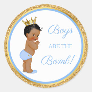 Jongens zijn de Bom! Bad Geschenk Etc Blauw Goud K Ronde Sticker