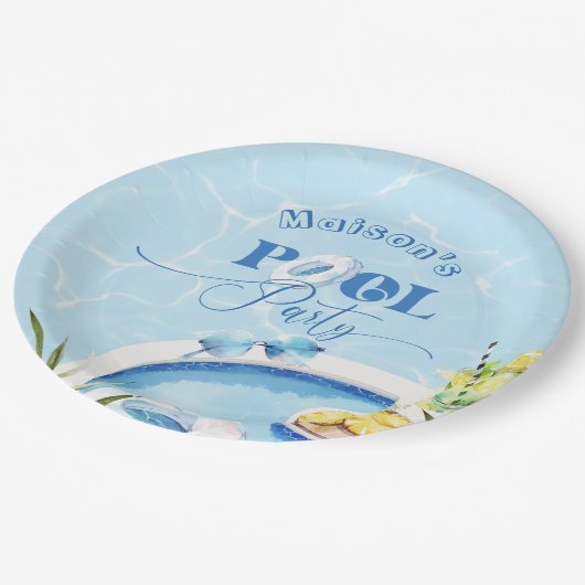 Jongens zwembad verjaardagsfeestje blauw zwembad papieren bordje (Gekanteld)