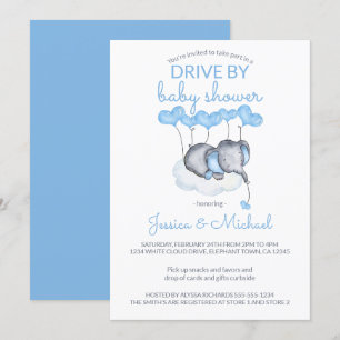 Jongensaandrijving door Baby shower Blue Elephant  Kaart