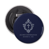Jongensbevestiging begunstigt Navy Blue Crest Button Flesopener (Voorkant)