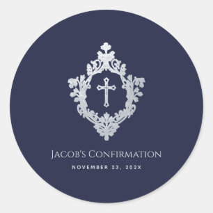 Jongensbevestiging Navy Blue Cross in Crest Ronde Sticker