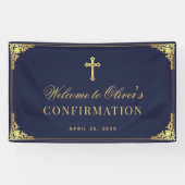 Jongensbevestiging Navy Blue  Faux Gold Cross Spandoek (Horizontaal)