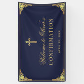 Jongensbevestiging Navy Blue  Faux Gold Cross Spandoek (Verticaal)