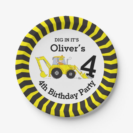 Jongensbouw 4e verjaardag aangepast bord (Voorkant)