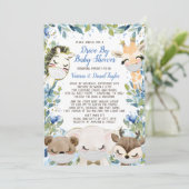 Jongensdier met maskers rijdt door Baby shower Kaart (Staand voorkant)