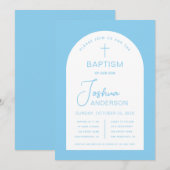 Jongensdoop Baby Blauw Wit Boog Script Religieus Kaart (Voorkant / Achterkant)