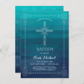 Jongensdoop, doopuitnodiging met kruis kaart (Voorkant / Achterkant)