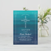 Jongensdoop, doopuitnodiging met kruis kaart (Staand voorkant)