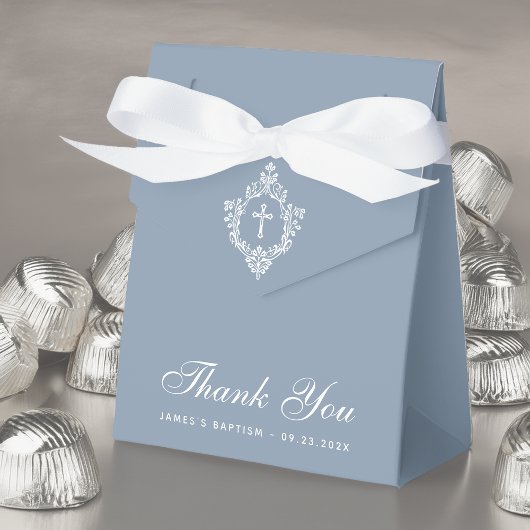 Jongensdoop Dusty Blue White Cross & Crest Elegant Bedankdoosjes