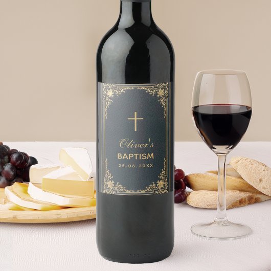 Jongensdoop Goud Blauw Elegant Wijn Etiket