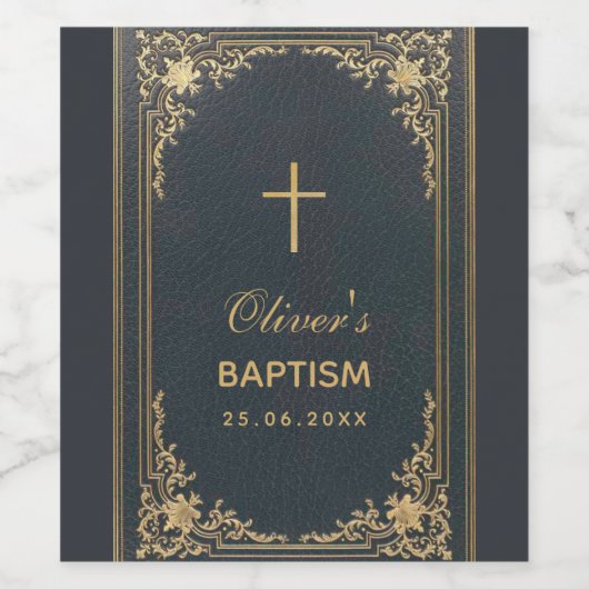 Jongensdoop Goud Blauw Elegant Wijn Etiket (Enkel label)