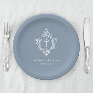 Jongensdoop Stoffig Blauw Wit Kruis Kreeft Religie Papieren Bordje