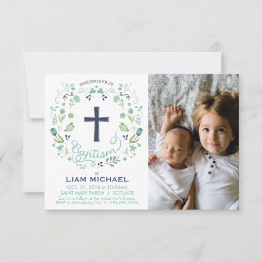 Jongensdoop uitnodiging - Custom Photo Card (Voorkant)