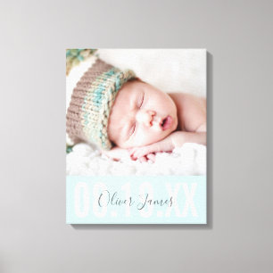 JONGENSFOTO GEBOORTEDATUM schattig type lichtblauw Canvas Afdruk