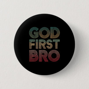 Jongensgod eerst broer grappig christelijk god bro ronde button 5,7 cm