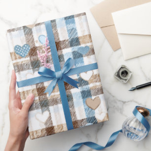 Jongenshartjes en geruite ruit cadeaupapier