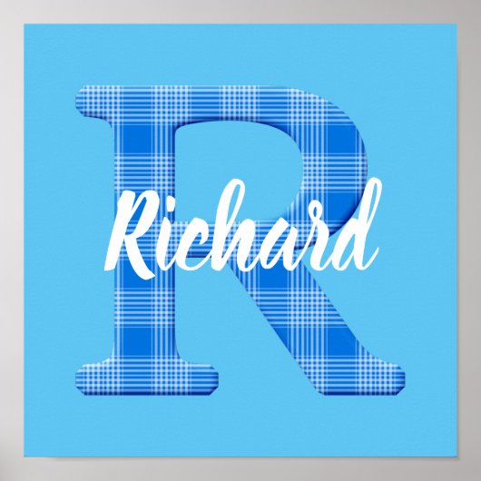 Jongensnaam aangepaste geruite letter R Poster (Voorkant)