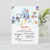 Jongensschip Outer Space verjaardag Kaart (Staand voorkant)