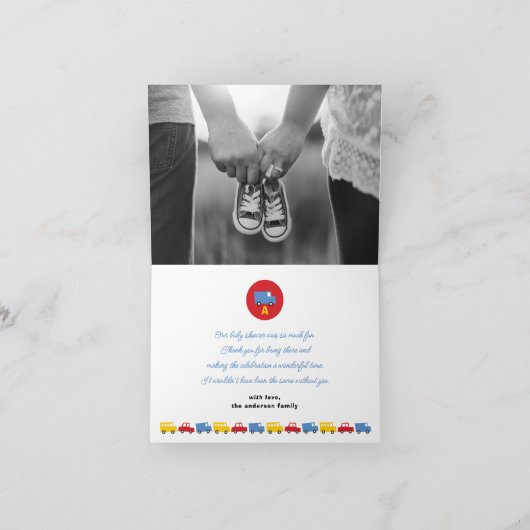 Jongensspeelgoed leuk en schattig blauwe vrachtwag bedankkaart (Binnen)