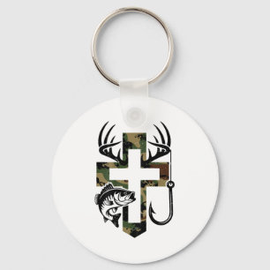 Jongeren Camo geloof jagen vissen kruis haak Chris Sleutelhanger