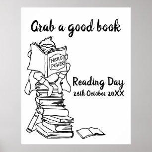 Jongerenheld lezen op boeken kleur op school poster