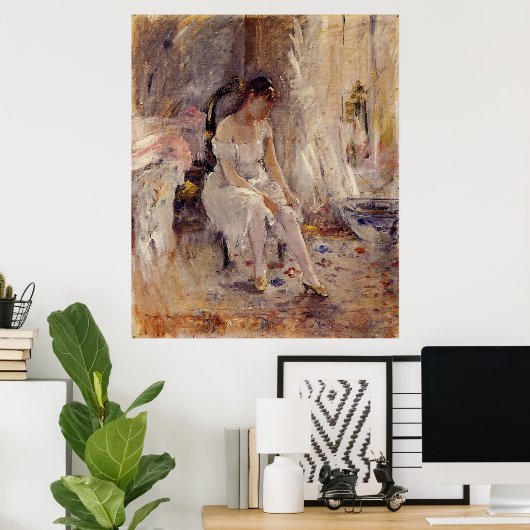 Jongerenmeisje dat haar voorraad aantrekt - Poster (Thuiskantoor)