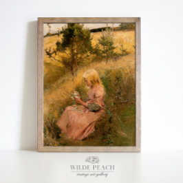 Jongerenplukkende bloemen schilderij poster