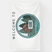 Jongerenzomerkamp, eilandhut, met aangepast teken spandoek (Verticaal)