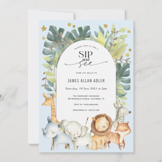 jongetje en zie met safari omgeven baby shower kaart (Voorkant)