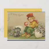 jongetje met bloemen en eicel briefkaart (Voorkant / Achterkant)