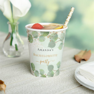 Jonggezellenfeest eucalyptus glitters monogram papieren bekers