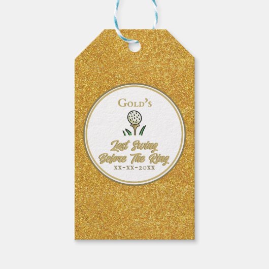 Jonggezellenfeest Golfen Goud Glitters Cadeaulabel (Voorkant)