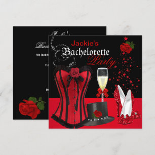 Jonggezellenfeest Rood Zwart Corset Hoed Kaart