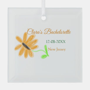 Jonggezellenfeest voeg naam datum plaats zonnebloe glas ornament