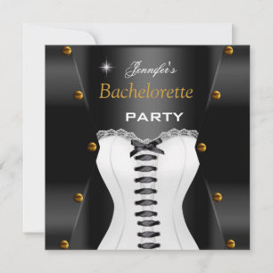 Jonggezellenfeest Zwart Wit Corset Gouden Studs Kaart