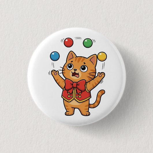 Jonglerende Kat Circus Knop Ronde Button 3,2 Cm (Voorkant)