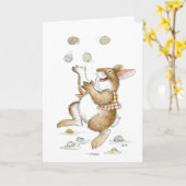Jonglerende Konijn Pasen Kaart (Gele Bloem)