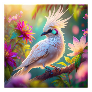 Jongvolwassen Kuifbloesem Veer Duif Fantasie Vogel Foto Afdruk