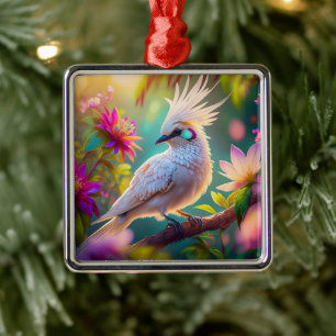 Jongvolwassen Kuifbloesem Veer Duif Fantasie Vogel Metalen Ornament