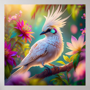 Jongvolwassen Kuifbloesem Veer Duif Fantasie Vogel Poster