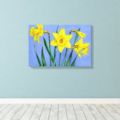 Jonquilles jaunes sur impression de toile bleue (Insitu (Plancher de Bois))