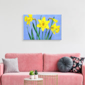 Jonquilles jaunes sur impression de toile bleue (Insitu(Salon))