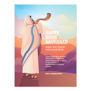 Joods Man Blowing the Shofar Ram's Horn Foto Afdruk