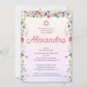 Joods Meisje Baby Naming Floral Pink Star of David Kaart (Voorkant)