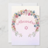 Joods Meisje Baby Naming Floral Pink Star of David Kaart (Achterkant)
