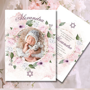 Joods Meisje Baby Naming Pink Roses Foto Kaart
