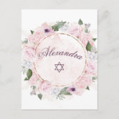 Joods Meisje Roze Rozen David Uitnodiging (Voorkant)