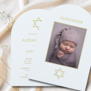 Joodse Baby Boy Naming Foto Blauw Goud Religieus Kaart